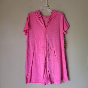 Wonder Nation Girls Terry Toweling Hooded Zip Swimsuit Coverup, Size L(10/12)